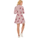 Flowers Pattern Pink Background Long Sleeve Velour Longline Dress View4