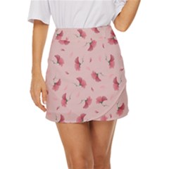 Flowers Pattern Pink Background Mini Front Wrap Skirt