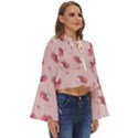 Flowers Pattern Pink Background Boho Long Bell Sleeve Top View3