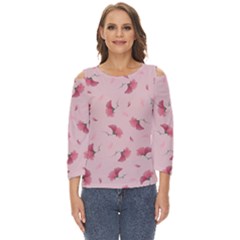 Flowers Pattern Pink Background Cut Out Wide Sleeve Top