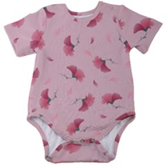 Flowers Pattern Pink Background Baby Short Sleeve Onesie Bodysuit