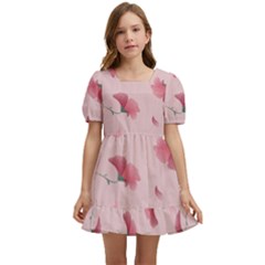 Flowers Pattern Pink Background Kids  Short Sleeve Dolly Dress