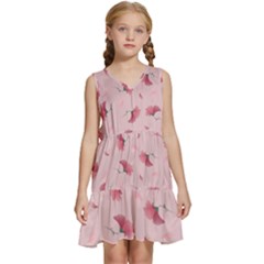 Flowers Pattern Pink Background Kids  Sleeveless Tiered Mini Dress