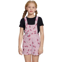 Flowers Pattern Pink Background Kids  Short Overalls