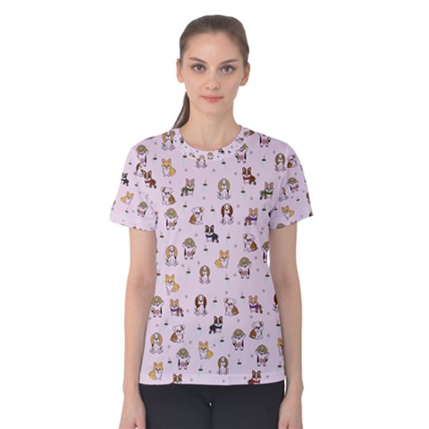 Puppies Dog Pattern Drawing Women s Cotton Tee by Wegoenart