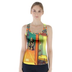 Illustration Robot Cute Sweet Futuristic Racer Back Sports Top