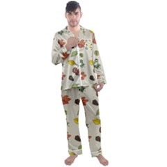 Autumn Fall Animals Nature Season Men s Long Sleeve Satin Pajamas Set by Wegoenart