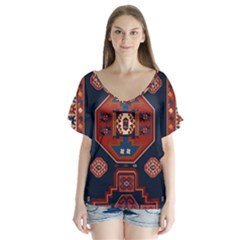 Armenian Old Carpet  V-Neck Flutter Sleeve Top