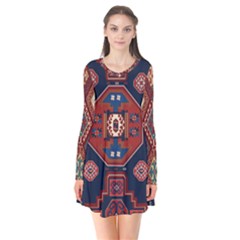 Armenian Old Carpet  Long Sleeve V-neck Flare Dress