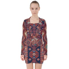 Armenian Old Carpet  V-neck Bodycon Long Sleeve Dress