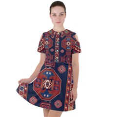 Armenian Old Carpet  Short Sleeve Shoulder Cut Out Dress 