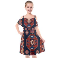 Armenian Old Carpet  Kids  Cut Out Shoulders Chiffon Dress