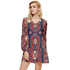 Armenian Old Carpet  Tiered Long Sleeve Mini Dress by Gohar