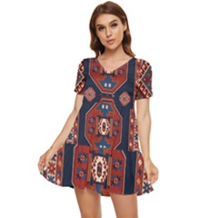 Armenian Old Carpet  Tiered Short Sleeve Babydoll Dress by Gohar