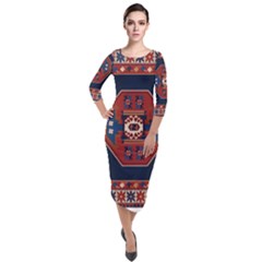 Armenian Carpet Quarter Sleeve Midi Velour Bodycon Dress by Gohar