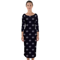 Royalty Crown Graphic Motif Pattern Quarter Sleeve Midi Bodycon Dress by dflcprintsclothing