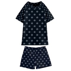 Royalty Crown Graphic Motif Pattern Kids  Swim Tee And Shorts Set by dflcprintsclothing