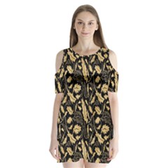 Natura Premium Golden Leaves Shoulder Cutout Velvet One Piece