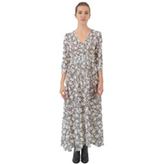Bacterias Drawing Black And White Pattern Button Up Boho Maxi Dress by dflcprintsclothing
