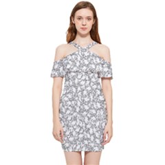 Bacterias Drawing Black And White Pattern Shoulder Frill Bodycon Summer Dress by dflcprintsclothing