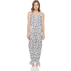 Bacterias Drawing Black And White Pattern Sleeveless Tie Ankle Chiffon Jumpsuit by dflcprintsclothing