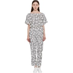 Bacterias Drawing Black And White Pattern Batwing Lightweight Chiffon Jumpsuit by dflcprintsclothing
