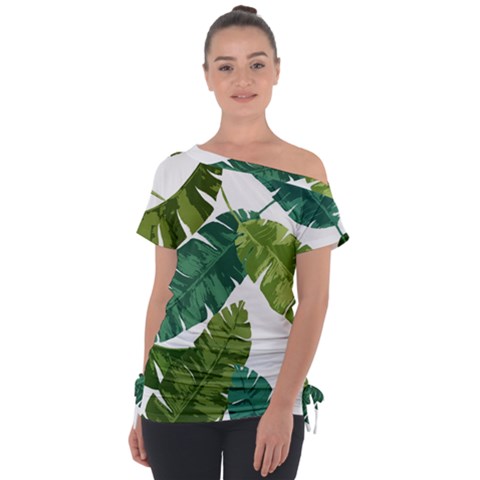 Banana Leaves Tropical Off Shoulder Tie-up Tee by ConteMonfrey