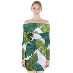 Banana Leaves Tropical Long Sleeve Off Shoulder Dress by ConteMonfrey