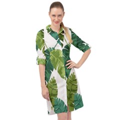 Banana Leaves Tropical Long Sleeve Mini Shirt Dress by ConteMonfrey