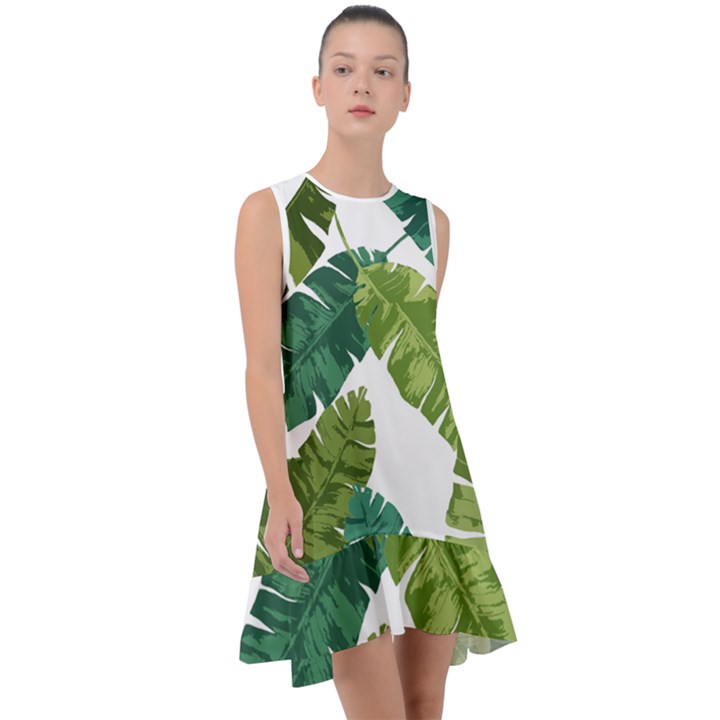 Banana Leaves Tropical Frill Swing Dress