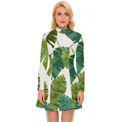 Banana Leaves Tropical Long Sleeve Velour Longline Dress by ConteMonfrey