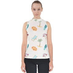 Cool Summer Pattern - Beach Time!   Mock Neck Shell Top by ConteMonfrey