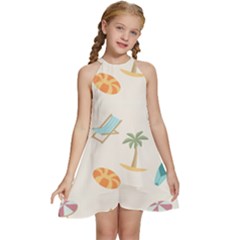 Cool Summer Pattern - Beach Time!   Kids  Halter Collar Waist Tie Chiffon Dress by ConteMonfrey