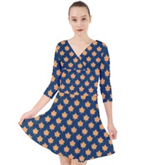 Oh Canada - Maple Leaves Quarter Sleeve Front Wrap Dress by ConteMonfrey