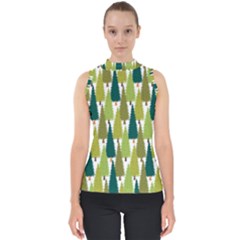 Pine Trees   Mock Neck Shell Top by ConteMonfrey