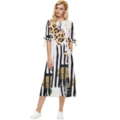 Modern Jungle Bow Sleeve Chiffon Midi Dress