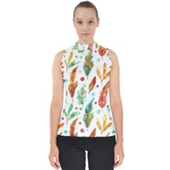 Watercolor Nature Glimpse  Mock Neck Shell Top by ConteMonfrey
