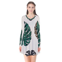 Colorful Monstera  Long Sleeve V-neck Flare Dress