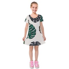 Colorful Monstera  Kids  Short Sleeve Velvet Dress