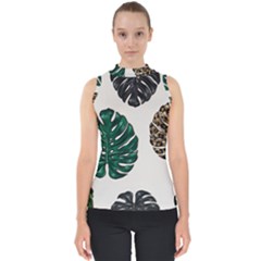 Colorful Monstera  Mock Neck Shell Top by ConteMonfrey