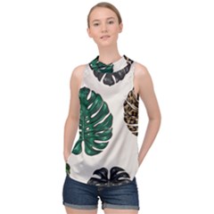 Colorful Monstera  High Neck Satin Top by ConteMonfrey