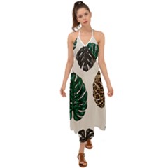 Colorful Monstera  Halter Tie Back Dress  by ConteMonfrey