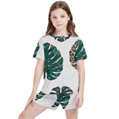 Colorful Monstera  Kids  Tee and Sports Shorts Set
