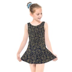 Classy Golden Leaves   Kids  Skater Dress Swimsuit by ConteMonfrey