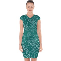 Tropical Monstera  Capsleeve Drawstring Dress  by ConteMonfrey