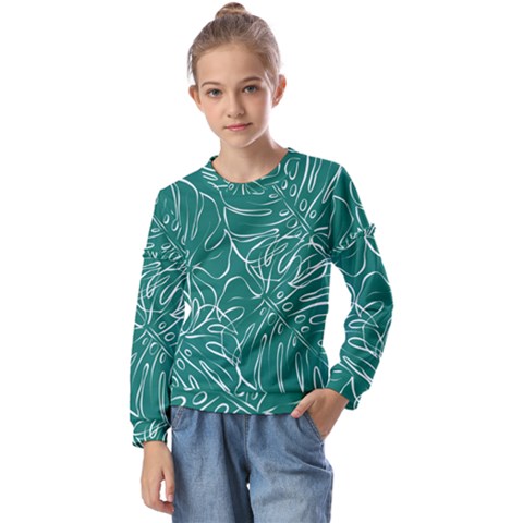 Tropical Monstera  Kids  Long Sleeve Tee With Frill  by ConteMonfrey