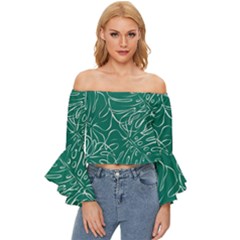 Tropical Monstera  Off Shoulder Flutter Bell Sleeve Top by ConteMonfrey