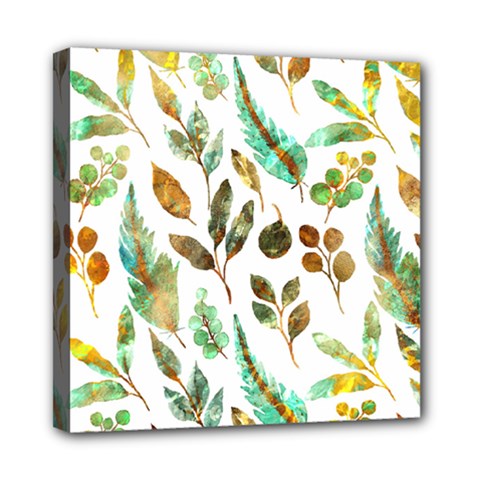 Leaves And Feathers - Nature Glimpse Mini Canvas 8  X 8  (stretched) by ConteMonfrey