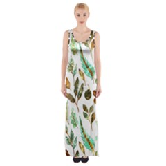 Leaves And Feathers - Nature Glimpse Thigh Split Maxi Dress
