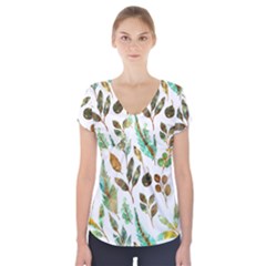 Leaves And Feathers - Nature Glimpse Short Sleeve Front Detail Top by ConteMonfrey